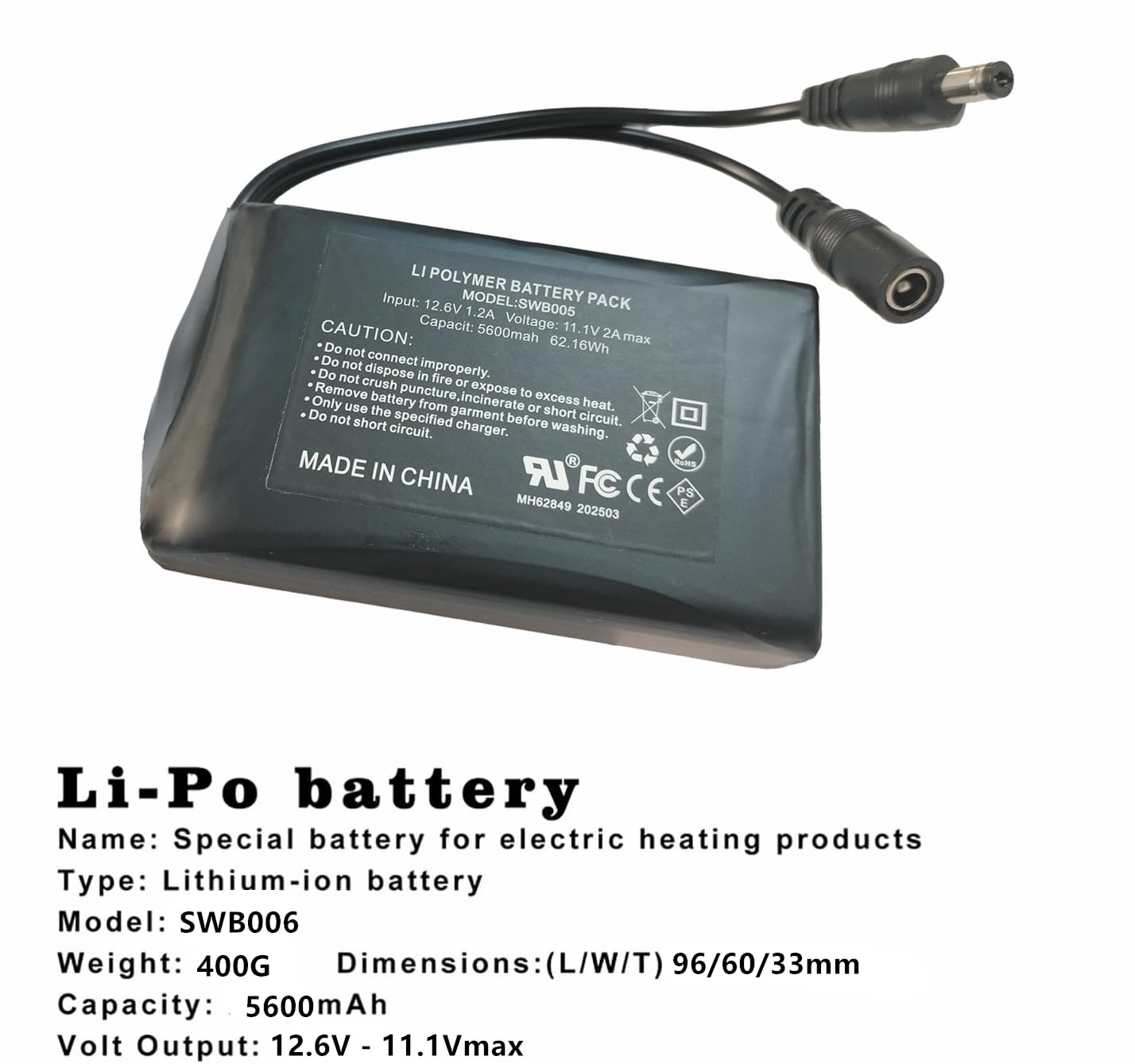 Paquete de batería de iones de litio de 12 V 5600 mAh con cargador, compatible con dispositivos de 12 V, luz de bicicleta, proyecto de bricolaje, radio, luz de pesca, tira de luz LED, luz de cámara