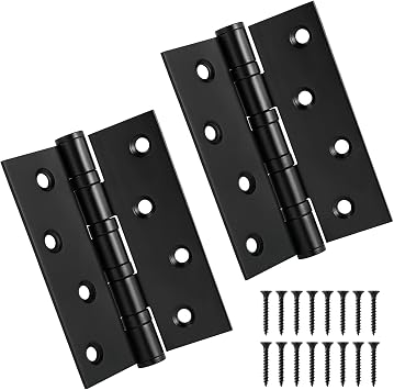 2 Pack Matte Black Door Hinges 4 Inch x 3 Inch, Heavy Duty Thicken Stainless Steel Interior Square Door Hinges, Bifold Residential Standard Bedroom Door Hinge.