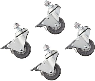 POWERTEC 2-1/2 Inch Threaded Stem Caster Wheels Set of 4 with Brake & 400 lbs Loads, Heavy Duty 1/2"-13 x 1" Stem Casters, Dual Locking TPR Rubber Castor Wheels for Furniture, Cart, Dolly & Workbench