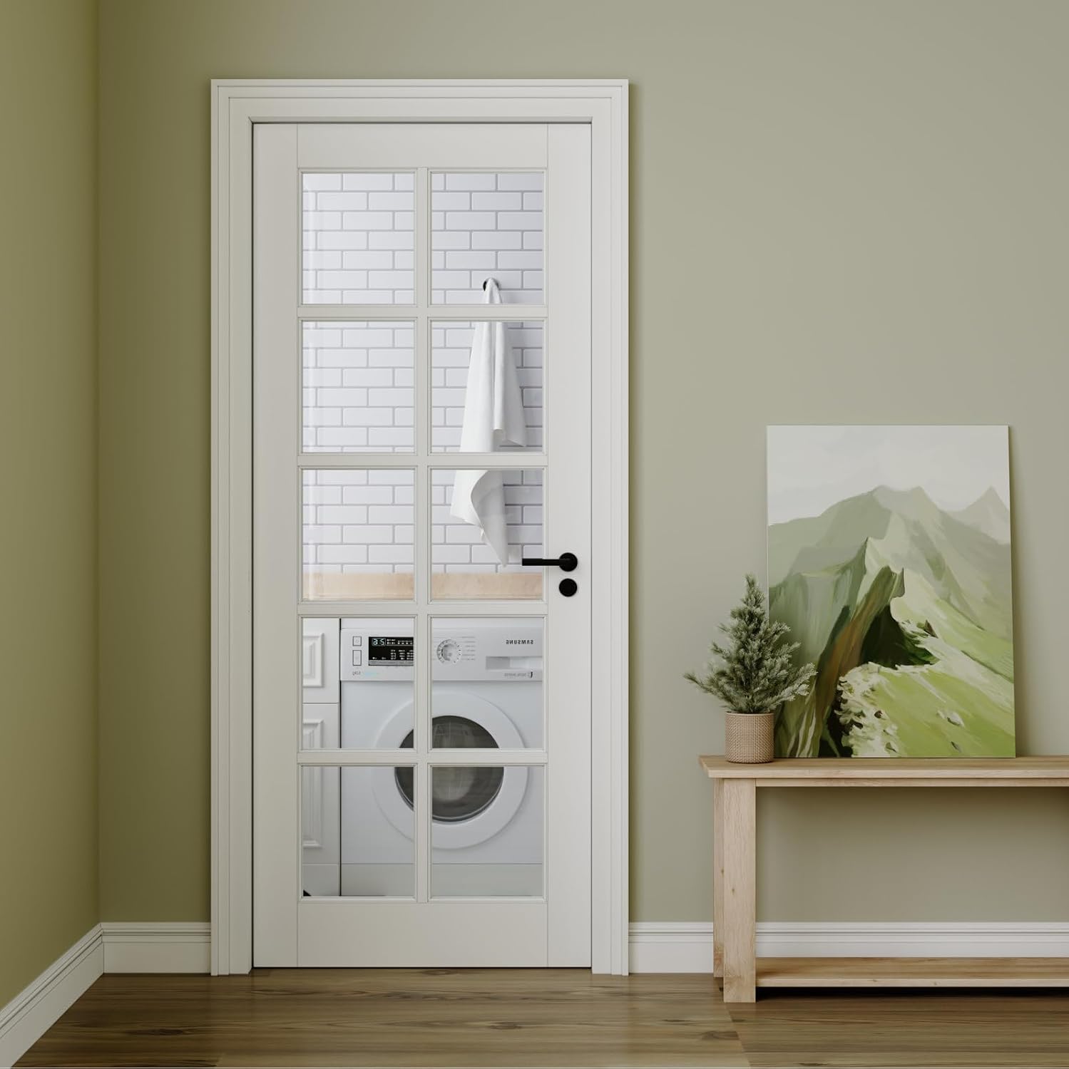 Interior Clear Glass Door 10 Lite Primed Pantry Door Slab Solid Core Modern French Doors Without Hardware, 30" x 80"