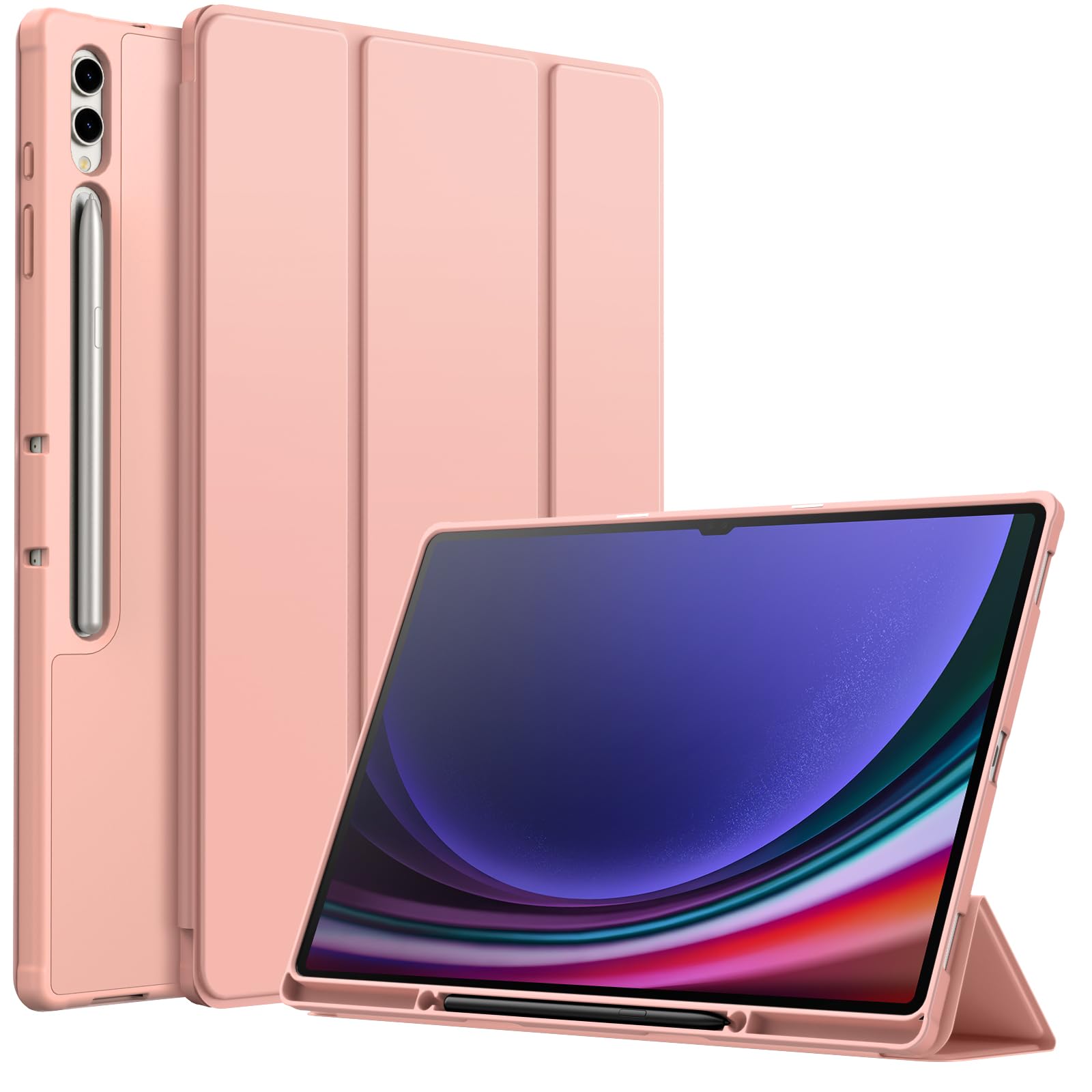 JETech Case for Samsung Galaxy Tab S10 Ultra/Tab S9 Ultra 14.6 Inch with S Pen Holder, Soft TPU Tri-Fold Stand Protective Tablet Cover, Support S Pen Charging, Auto Wake/Sleep (Rose Gold)
