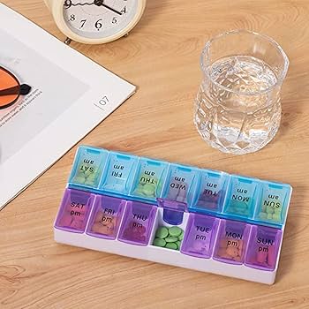 Organizzatore settimanale per pillole, 2 volte al giorno, 7 giorni, contenitore per pillole, grande per medicine giornaliere, contenitore per pillole (7 giorni 2 volte