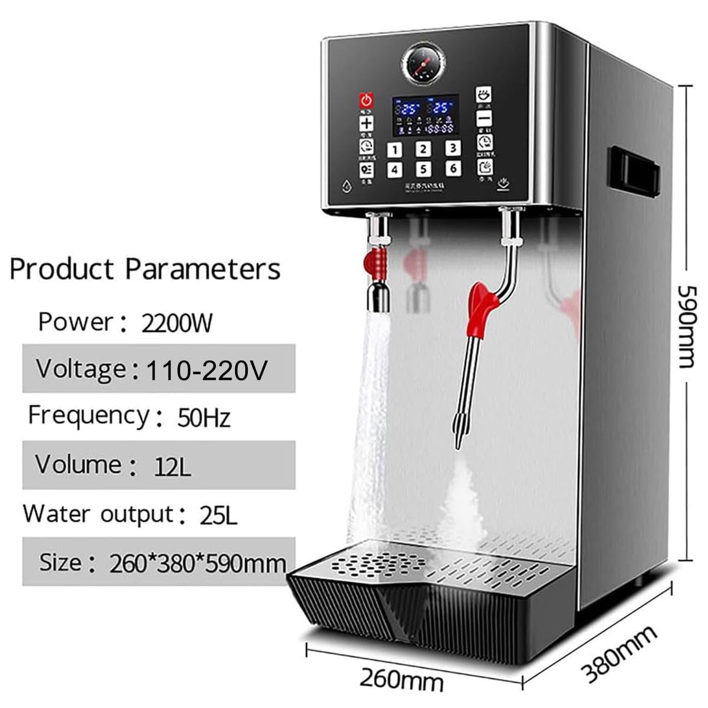 Mousseur à Lait électrique Professionnel 2200 W, 4 en 1 (12 L), entièrement Automatique, avec Chauffe-Lait, mousseur et Fouet, écran intégré, idéal pour Cappuccino et Latte.