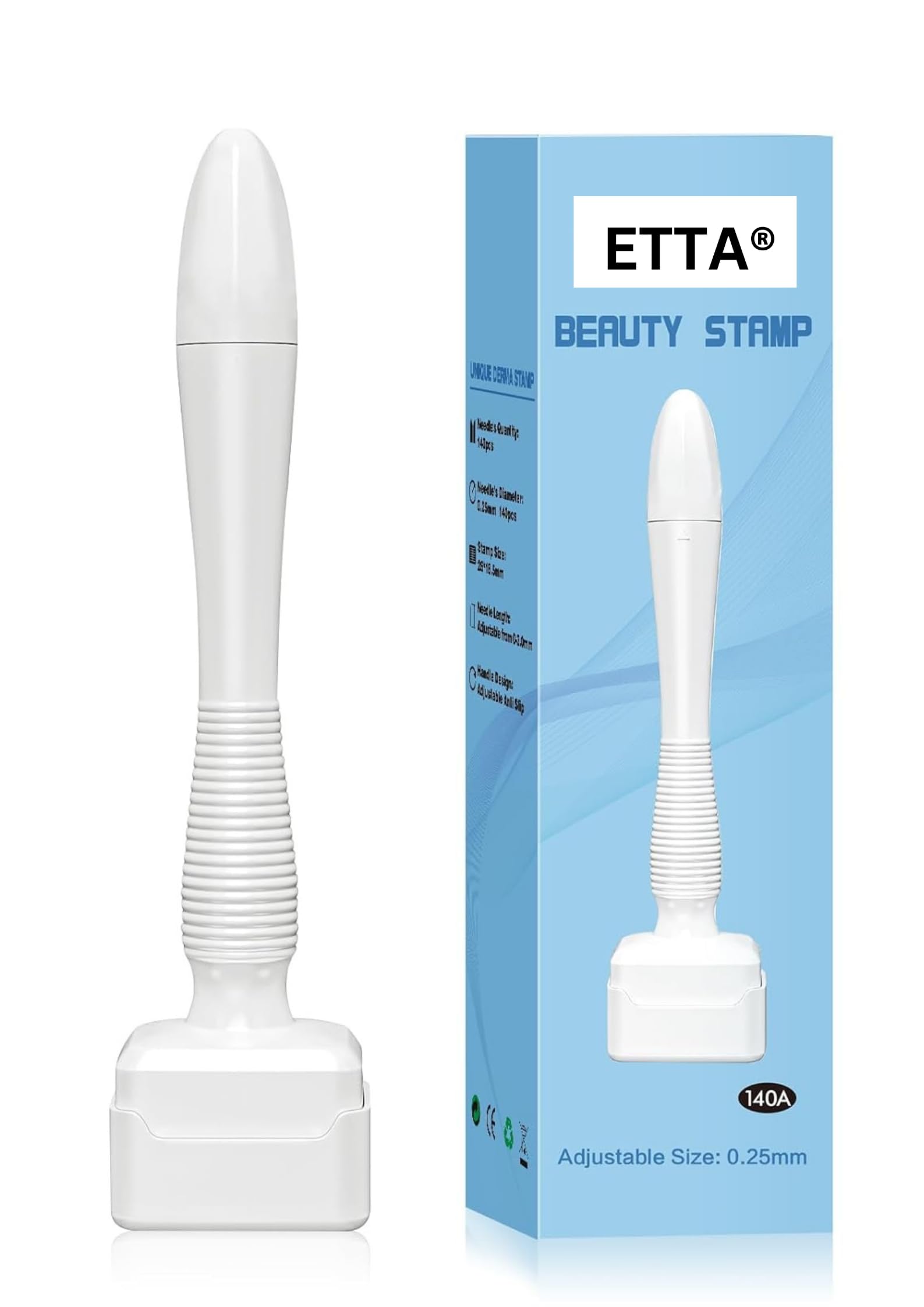 ETTA Adjustable Microneedling Derma Stamp, Derma Roller Alternative, Reusable Microneedle pen with Needle Cover, Skin Care Tools for Face Body, Hair Beard Growth (B)