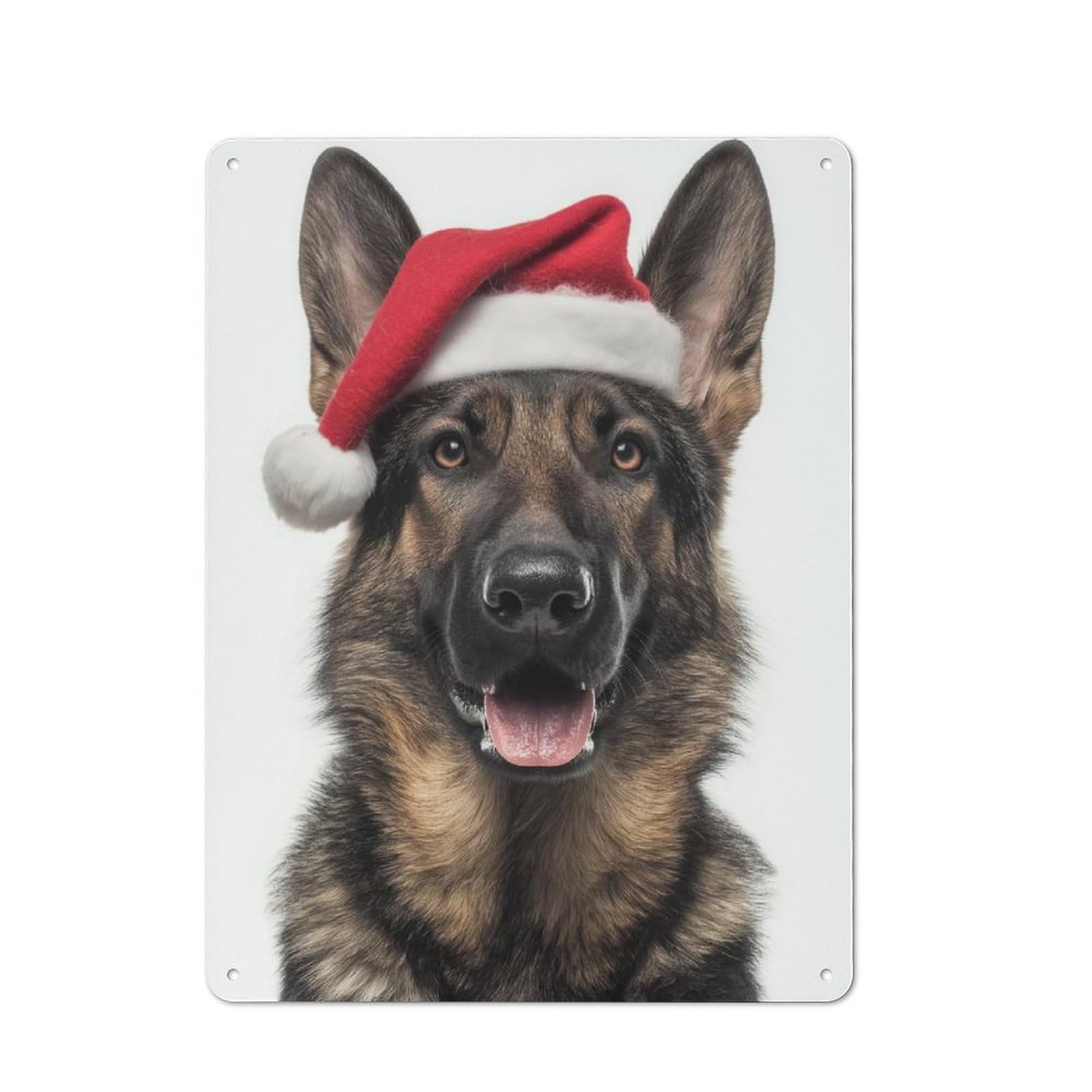 Junmoney Christmas German Shepherd Dog With Santa Hat Retro Metal Wall Sign 40X30cm With For Café Or Home Bar, For Cooler-Season Styling In Café And Home Bar
