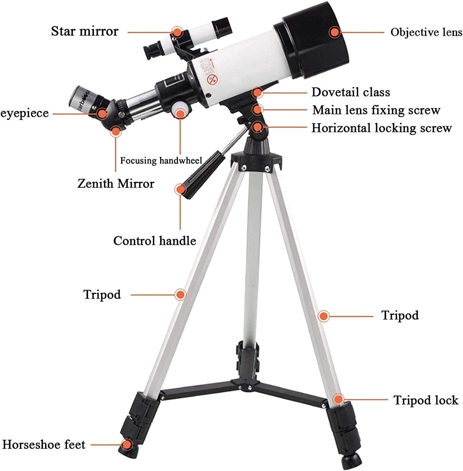 Télescope Ultra HD pour débutants 10 000 Fois HD - Ouverture de 70 mm Monture de 400 mm Réfracteur d'astronomie avec Adaptateur de téléphone Trépied réglable Double Le Confort