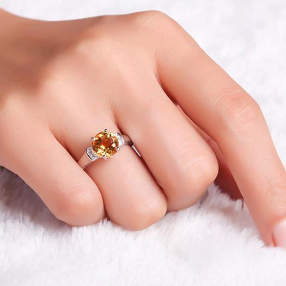Kardy Unique Vintage Genuine Citrine for Women 14K White Gold Natural Diamond Engagement Wedding Ring