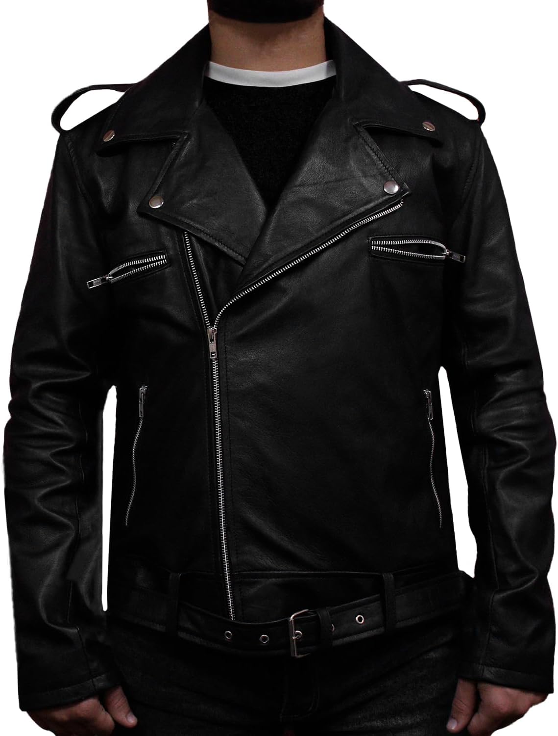Jeffrey Dean Morgan Negan-Inspired Black Leather Jacket - Classic Biker Style for Men