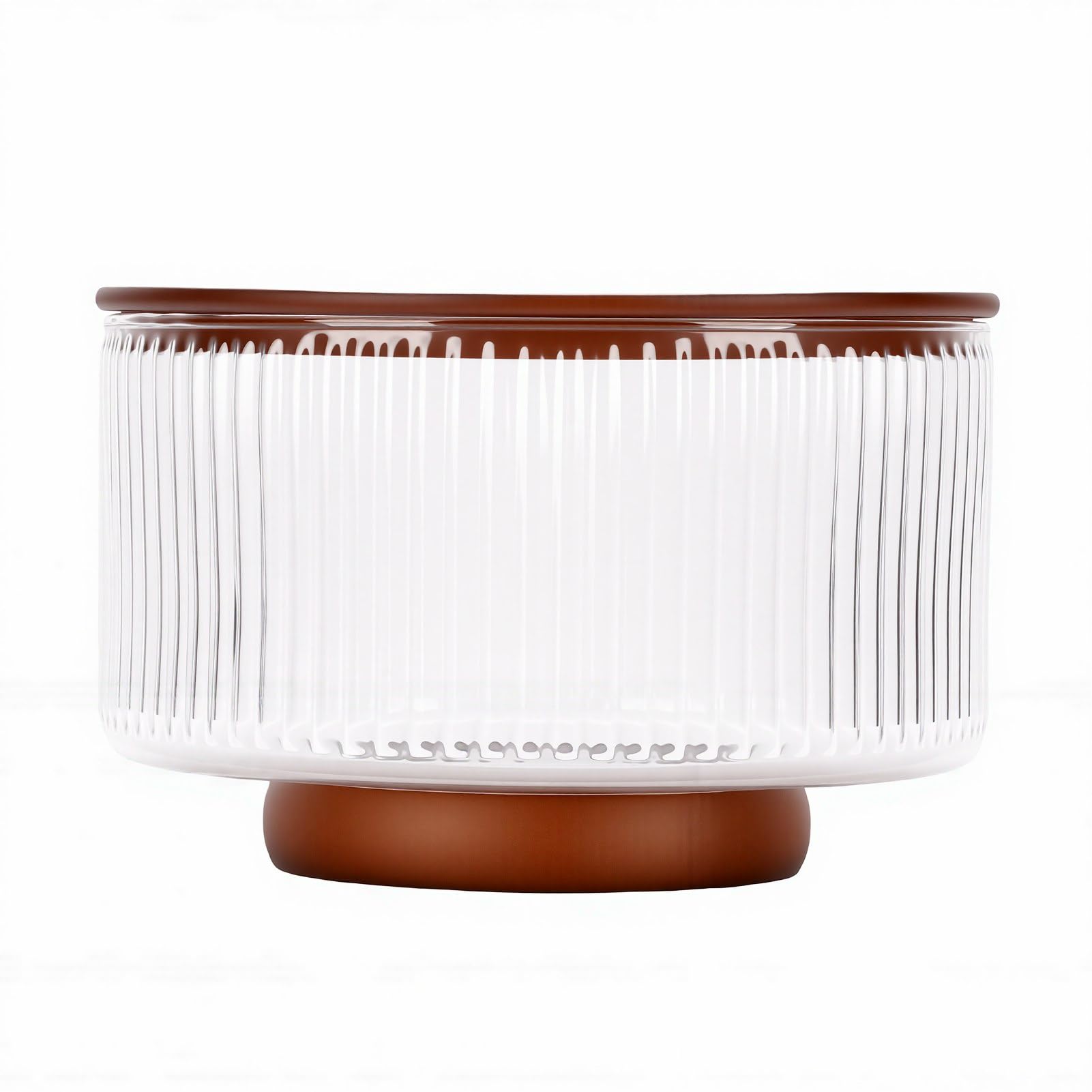 Fockety Ensaladera de Vidrio con Tapa y Base de Madera, 7.9in, para (Medio) | Tazón grande para servir, plato versátil para mezclar, frutero, plato para bagatelas para cocina y fiestas