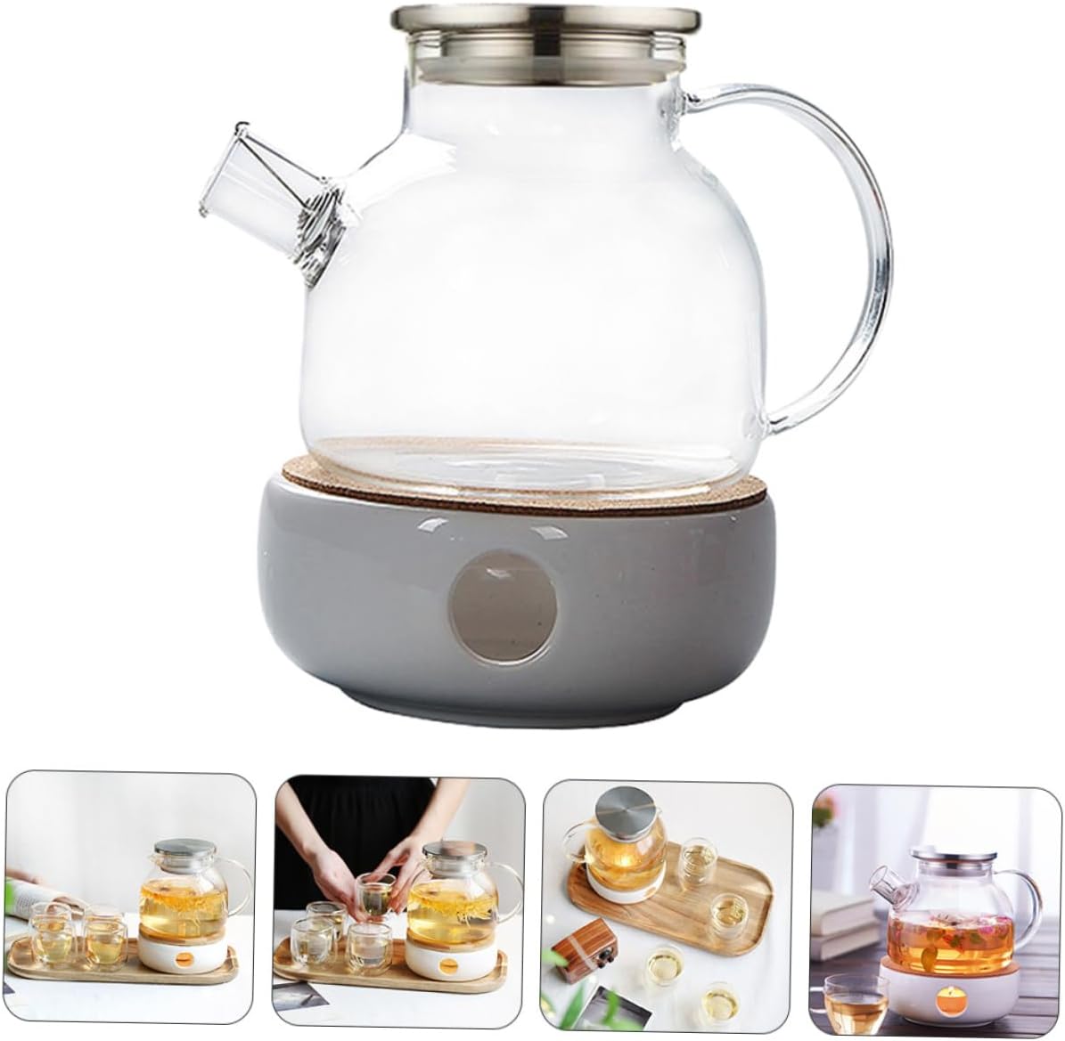Luxshiny 2Pcs Glass Teapot with Lid Ceramic Warmer Assorted Color Convenient for Heating Tea with Candle Dishwasher Microwave Safe Elegant Design for Home Use