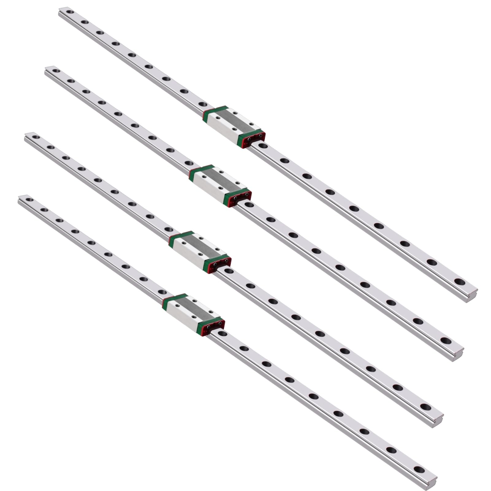 MGN9H Lot de 4 guides linéaires miniatures de 500 mm - Argenté - Grille coulissante linéaire avec 4 blocs de chariot MGN9H