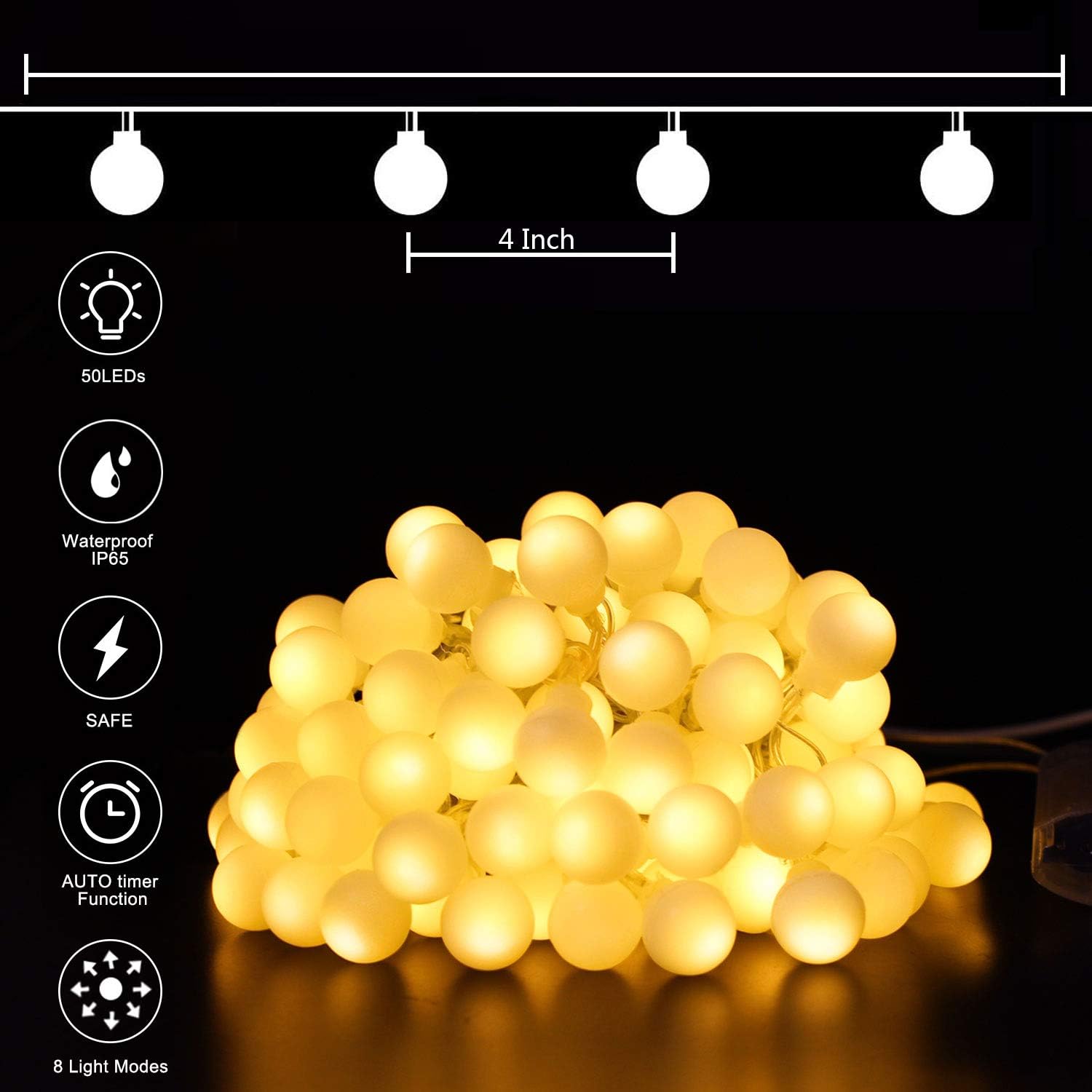 GHUSTAR Battery Operated LED Globe String Lights - 33Ft 100 LED Ball String Lights with Remote/Timer and 8 Modes, Indoor Outdoor Decorative Fairy String Lights for Bedroom, Patio, Christmas and More