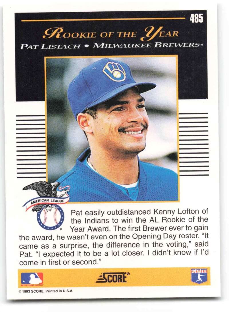 Amazon.com: 1993 Score #485 Pat Listach AW NM-MT Milwaukee Brewers
