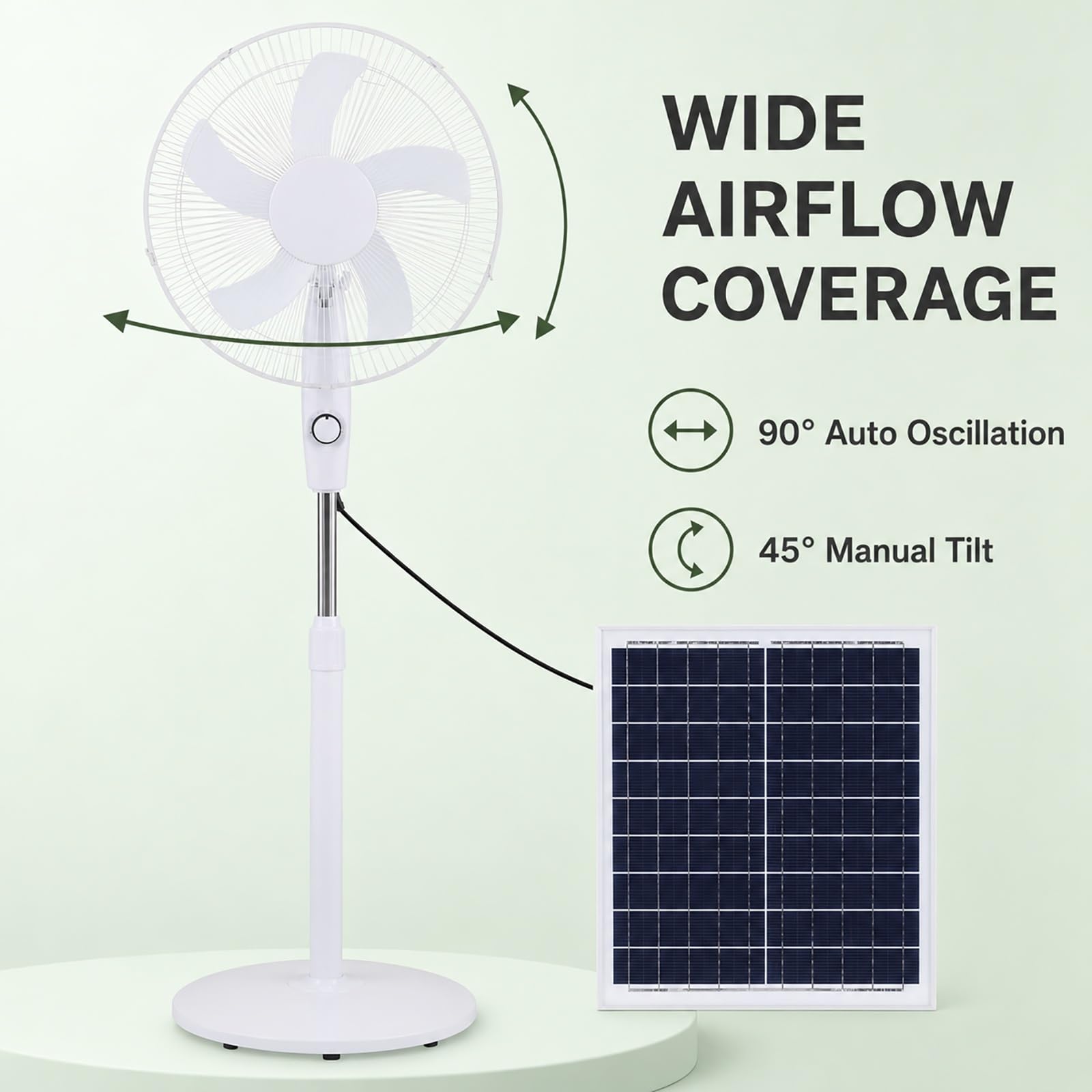Ventilatore a Piedistallo Solare con Pannello, Ventilatore Ricaricabile | Ventilatore Oscillante a Batteria 6000mAh con 3 Velocità, Ricaricabile Ventilatore Silenzioso da Esterno