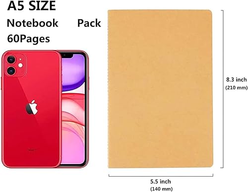 Miniatura 3 de Paquete de 24 cuadernos de papel kraft para viajeros, estudiantes y oficina, cuaderno de escritura con papel grueso, 60 páginas, 30 hojas, 8.3 x 5.5