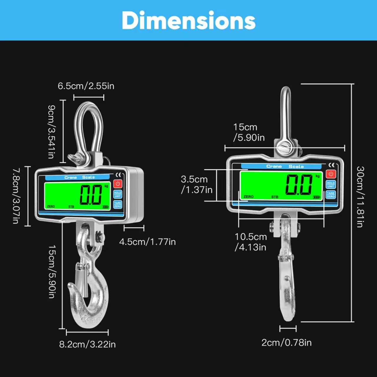 Báscula de Grúa Electrónica 2000KG, Memows Báscula Colgante Portátil con Pantalla LCD y Control Remoto, Balanza Digital de Alta Precisión, Industrial Escala con Gancho Resistente para granja
