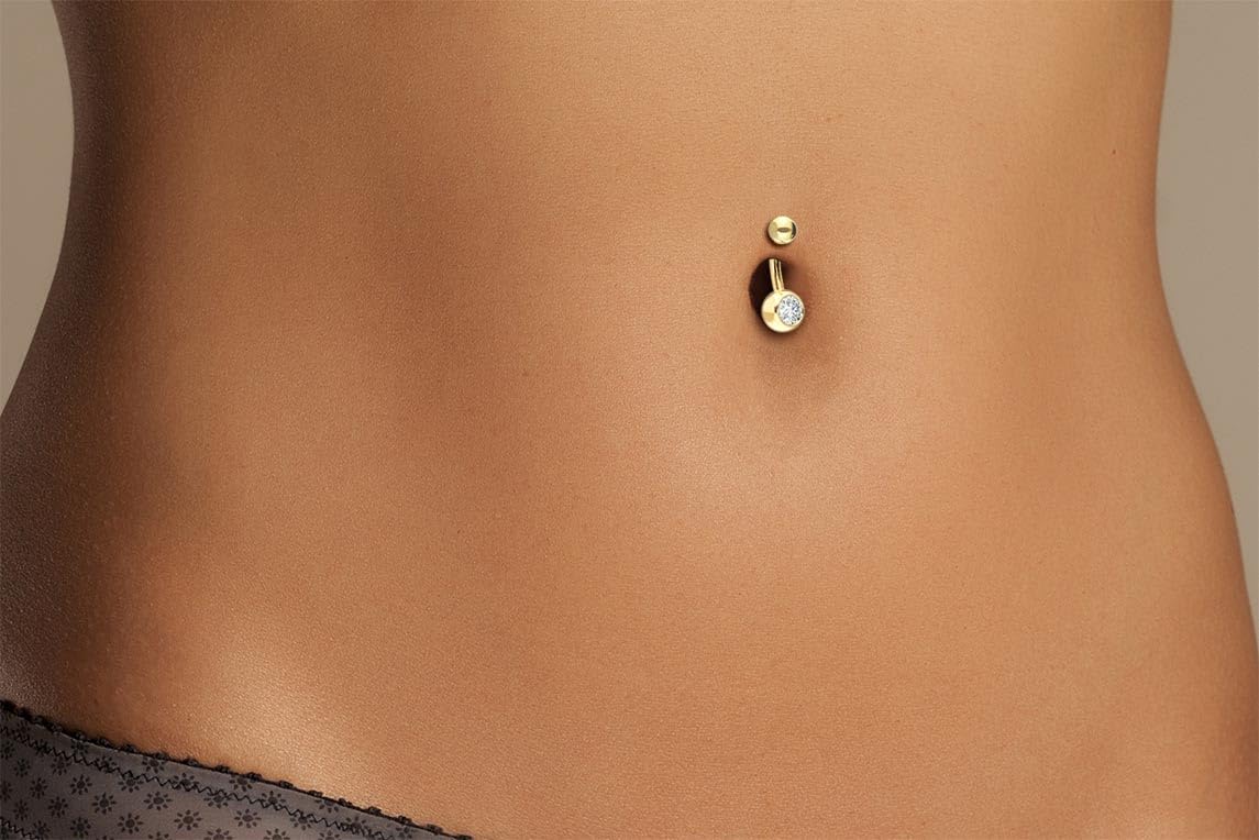 PIERCINGLINE 18 Karat Gelbgold Mini Bananabell DIAMANT 0,25 kt. Piercing Bauchnabelpiercing 10 mm