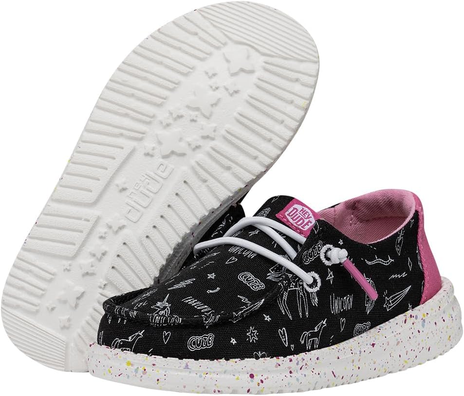 HEYDUDE Wendy Toddler Unicorn Notebook Black Size 7 | Girl's Loafers | Girl's Slip On Shoes | Comfortable & Light-Weight