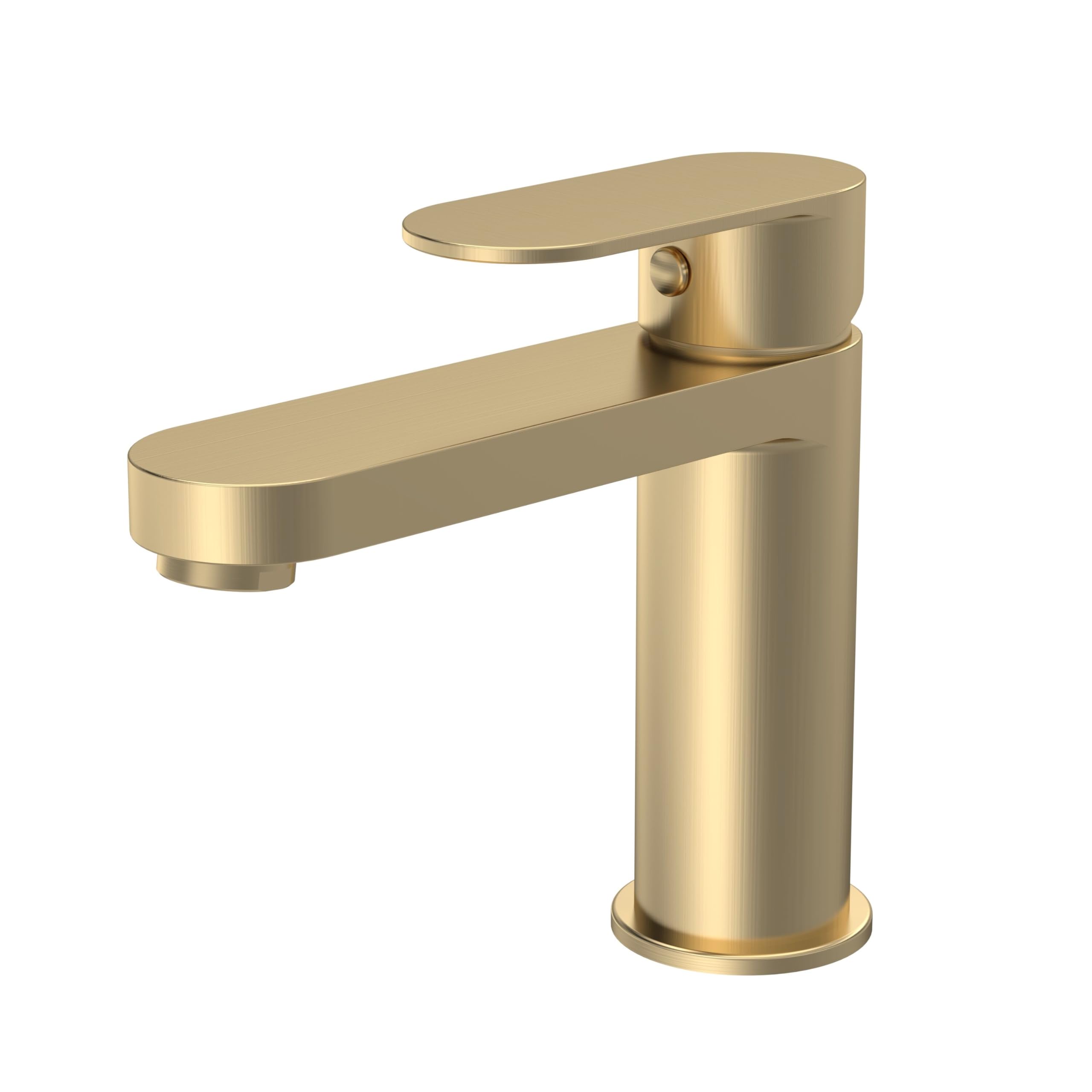 Balterley Brass Bathroom Sink Taps, Mono Basin Mixer Tap With Push Button Waste, Single Lever Temperature Control Bathroom Tap, Round Body, Flat Rounded Tip Spout Taps - 50 X 166 X 149Mm (Brushed )