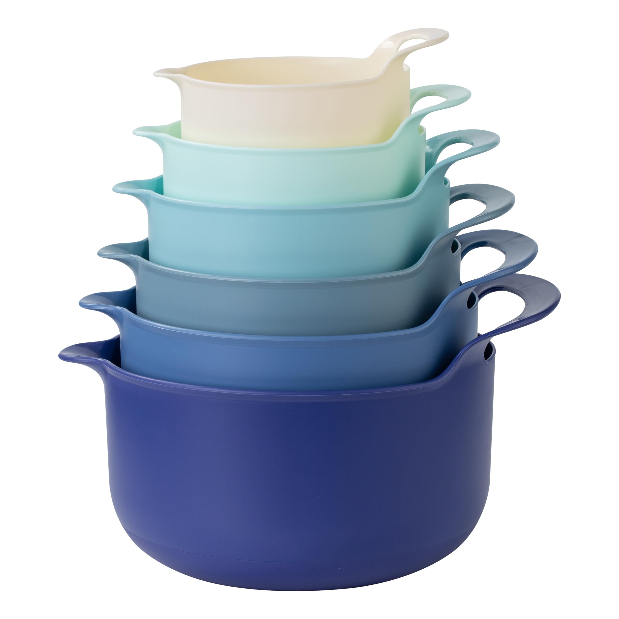 COOK WITH COLORNesting Plastic Mixing Bowl Set with Pour Spouts and Handles, Blue, 6 Piece Non-Slip