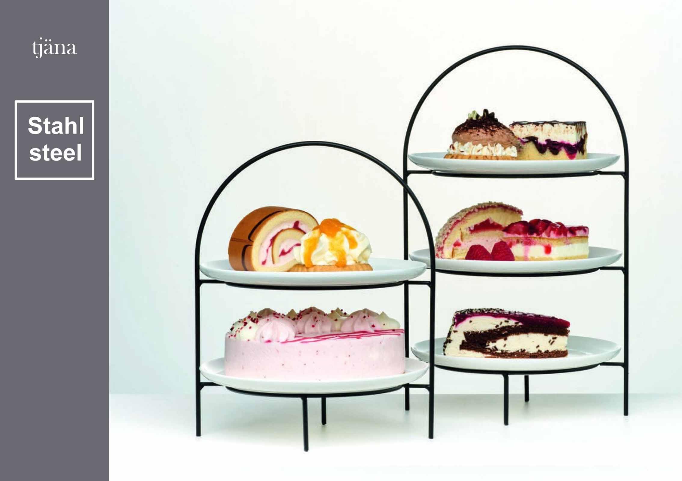Ritzenhoff & Breker Tjäna Etagère 2-stufig mit Tellern, 28 cm, Servierturm inkl. 2 Dessertteller Sofia (20 cm), Spülmaschinenfest, Metall/Porzellan, Schwarz-Weiß