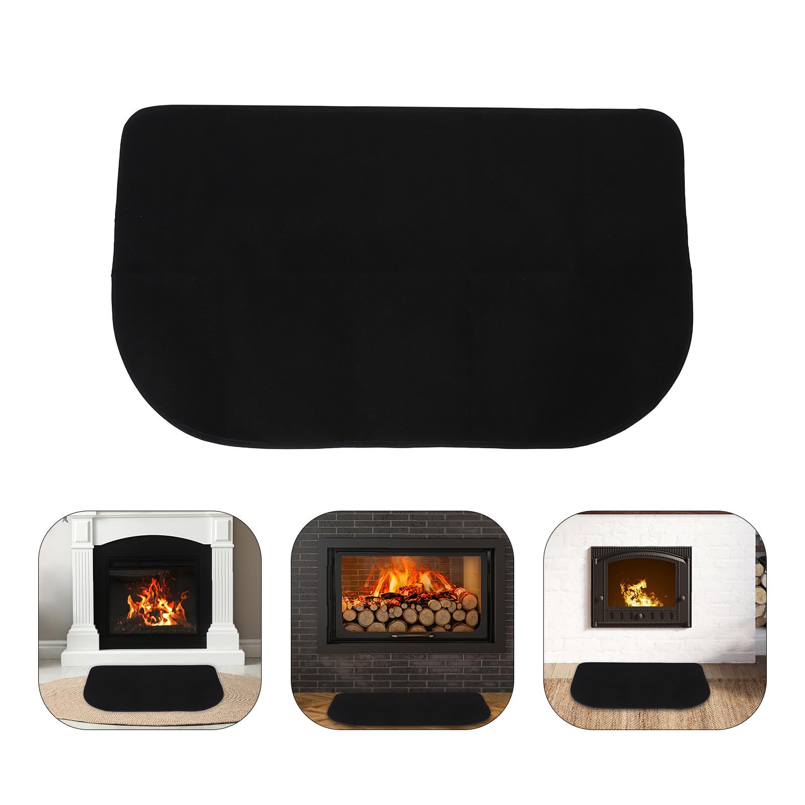 Lurrose Tappeto in Poliestere e Pvc Resistente alle Alte Temperature Forma Mezza Luna Nero Ignifugo Facile da Pulire per Caminetto per Interni ed Esterni
