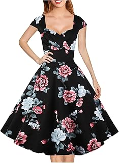 Women's Cap Sleeve 1950s Retro Vintage Cocktail Swing Dresses with Pocket