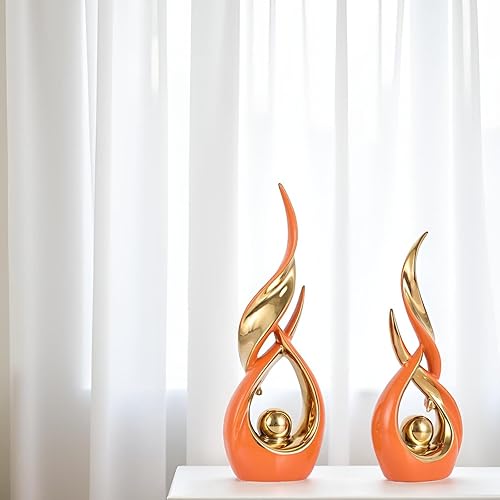 Miniatura 2 de XMGZQ Juego de 2 estatuas abstractas de cerámica dorada, arte abstracto moderno de mediados de siglo, estatua decorativa para el hogar, repisa de