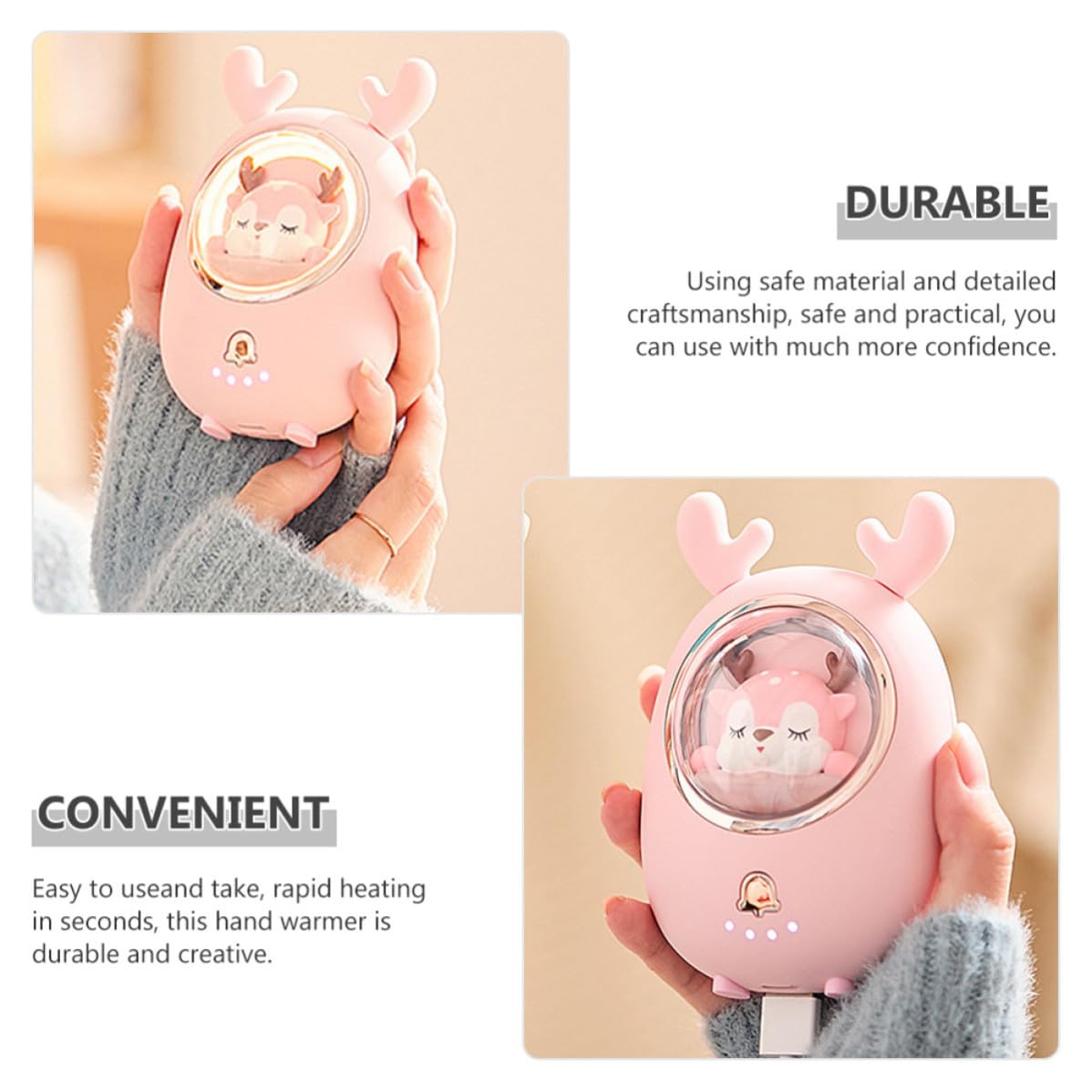 CLISPEED Chauffe-Mains Portable Rechargeable USB 6500mah Rose en Abs