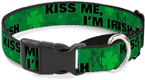 Miniatura 1 de Buckle-Down MGC-W31109-L Kiss Me, I'm Irish! CloversKisses GreensBlack Martingale - Collar para perro, grande