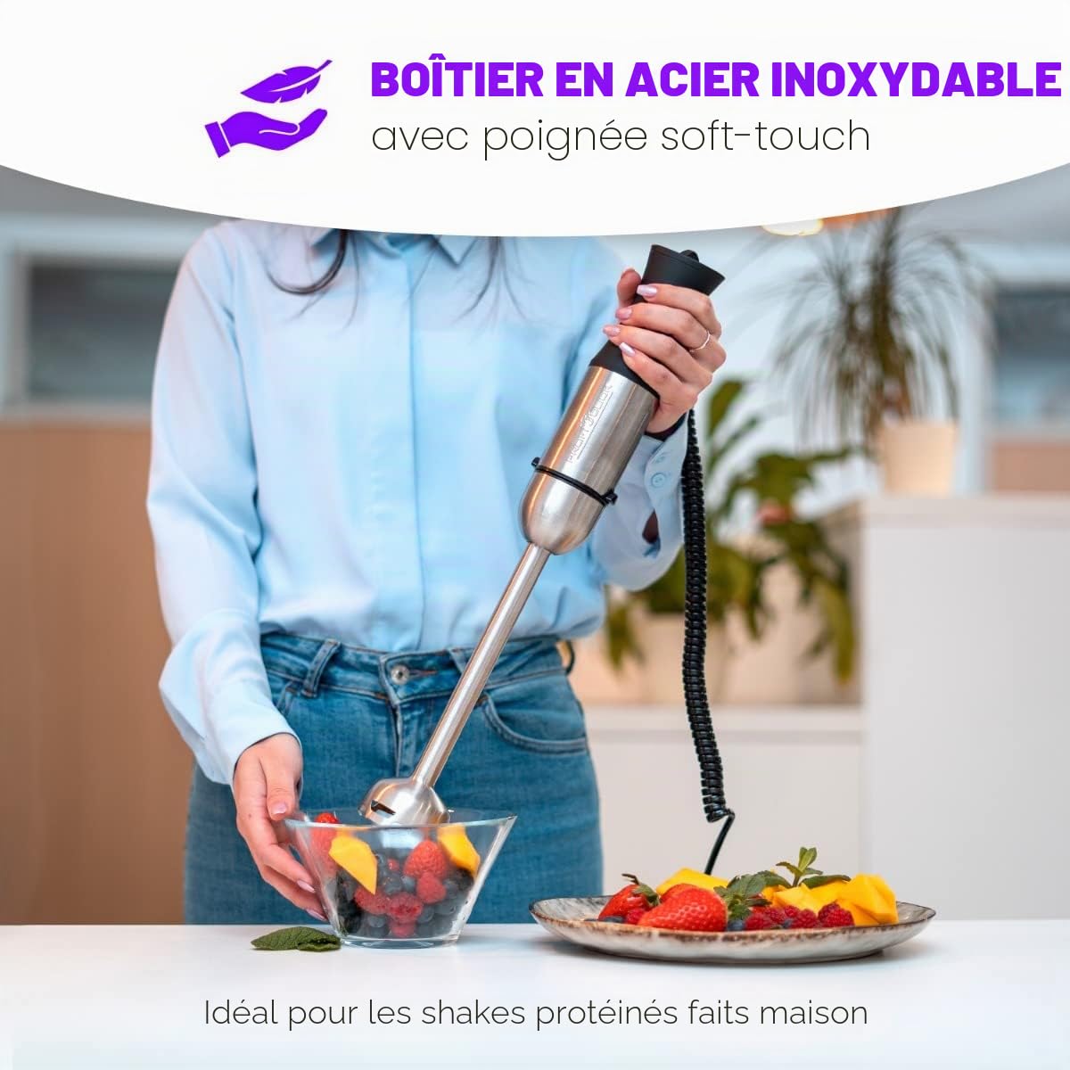 ProfiCook® Mixeur plongeant en acier inoxydable Vainqueur du test avec 1000 watts | | Bâton mixeur avec 4 lames | Acier inoxydable avec poignée ergonomique Soft-Touch | Mixeur PC SM 1094