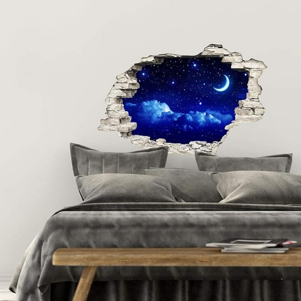 Sticker 3D Effect |Wall Decal Moonlight – Wall Paper Decoration Optical Illusion Room and Living Room - 60 x 90 cm