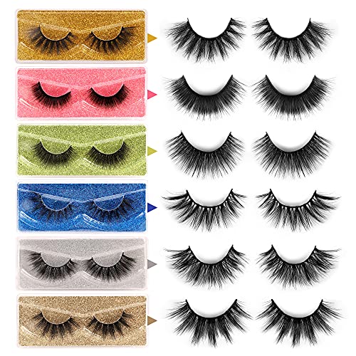 12 Pairs False Eyelashes 3D Natural Look Fake Lashes High Volume Faux Mink Wispy Eyelashes Pack with Portable Eyelash Boxes