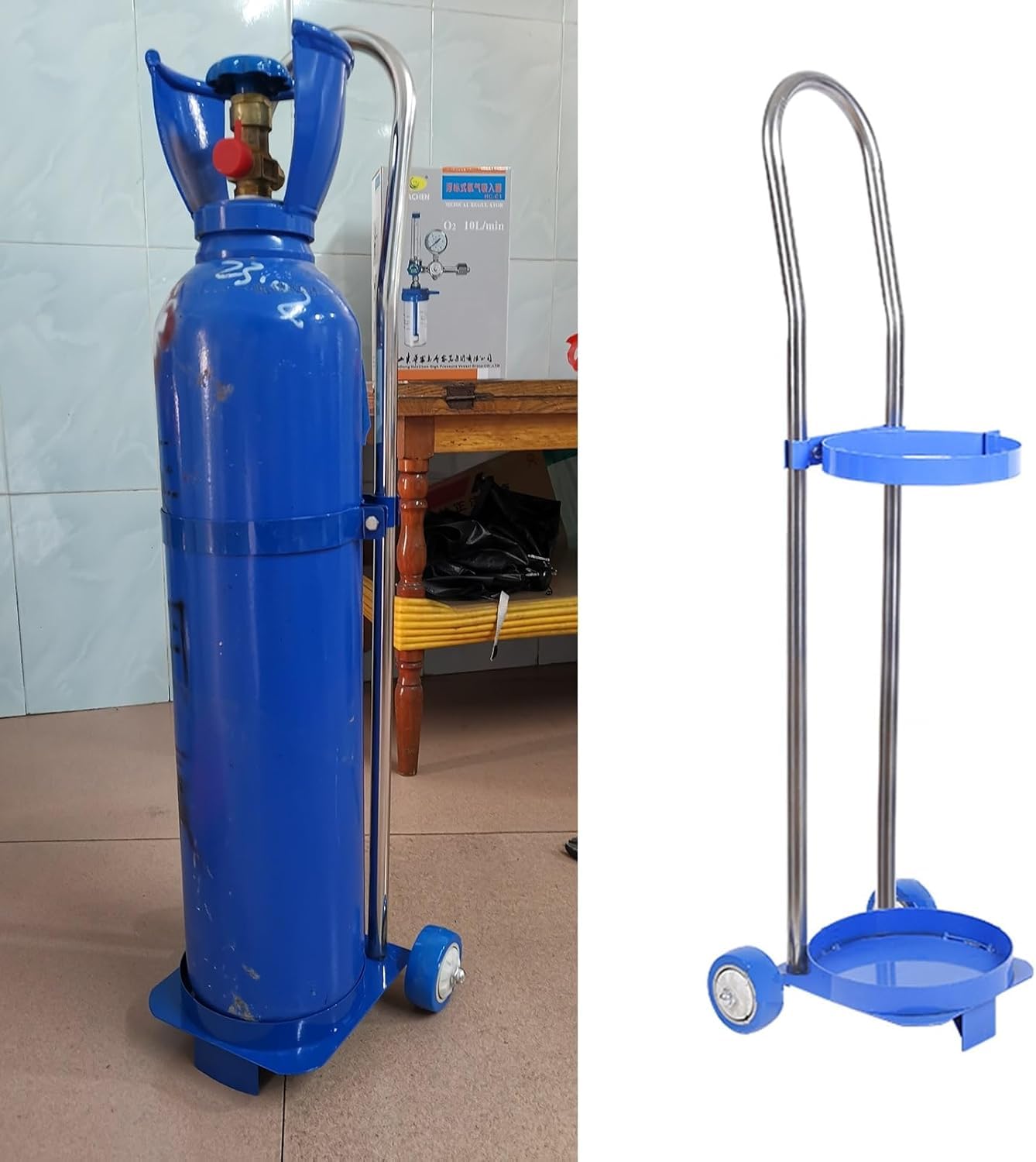 GTHTUHFD Oxygen Cylinder Cart, Oxygen Tank Cart, Oxygen Cylinder Rack Single Cylinder Steel Oxygen Cylinder Cart, Oxygen Tank Cart Dolly, Gas Cylinder Trolley,H-80cm(31 1/2