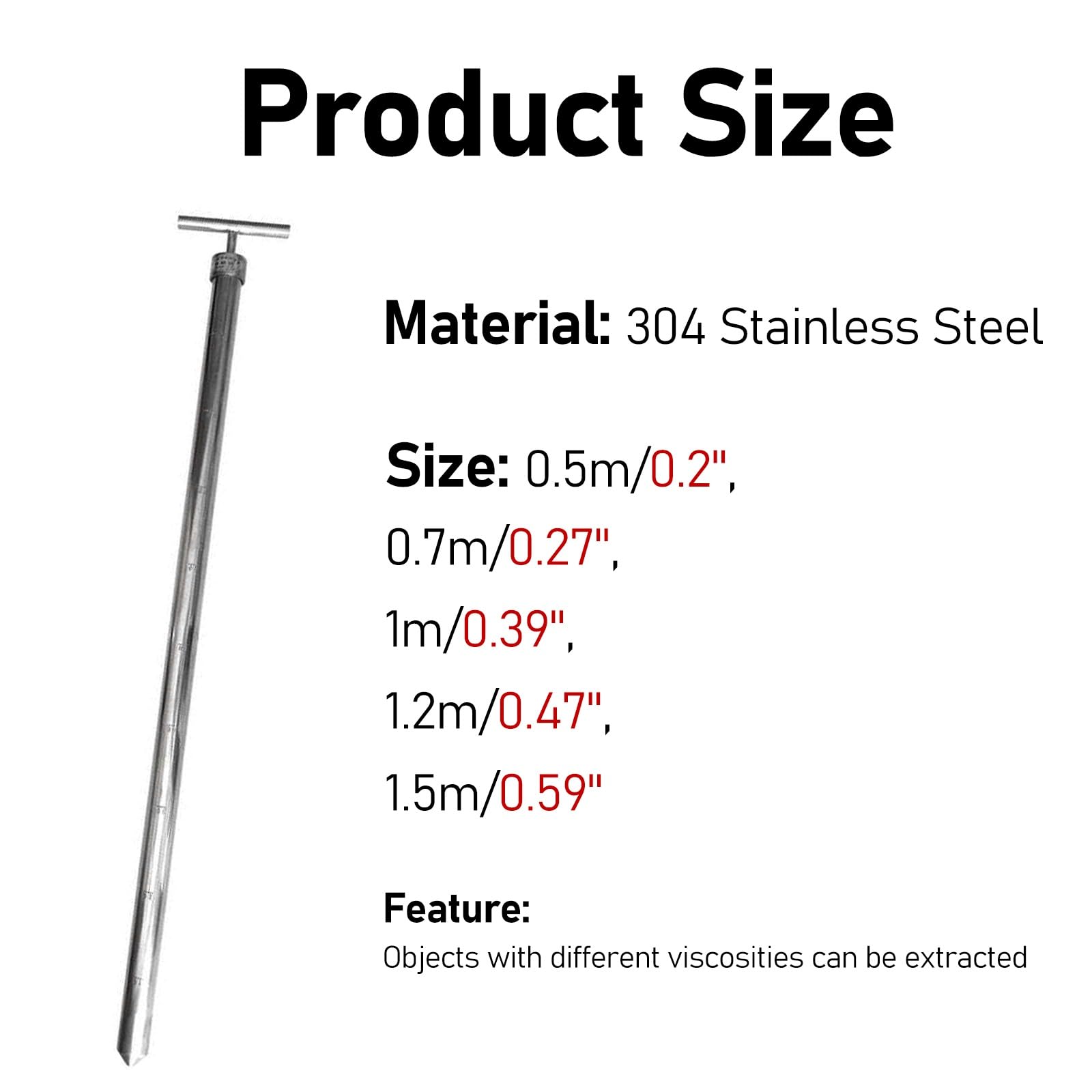 Water Sampling Dipper, Viscous Liquid Sampler Pole with Scale, Pull Out Water Sampling Pole Sampler Rod for Schools, Laboratory, Scientific Research Institutions and Industrial Liquid(0.5 m/0.2 in)