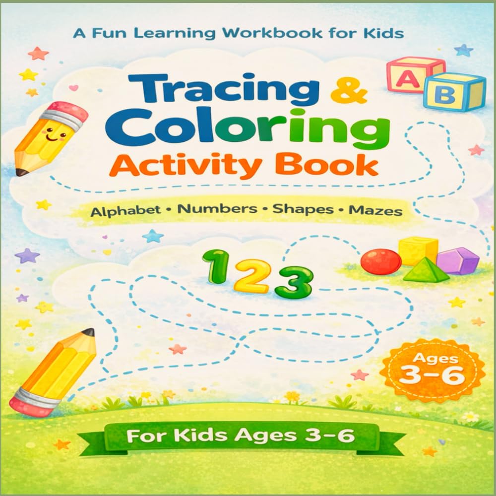 Tracing and coloring activity book: Fun Tracing, Coloring & Learning Activities for Kids Ages 3–6