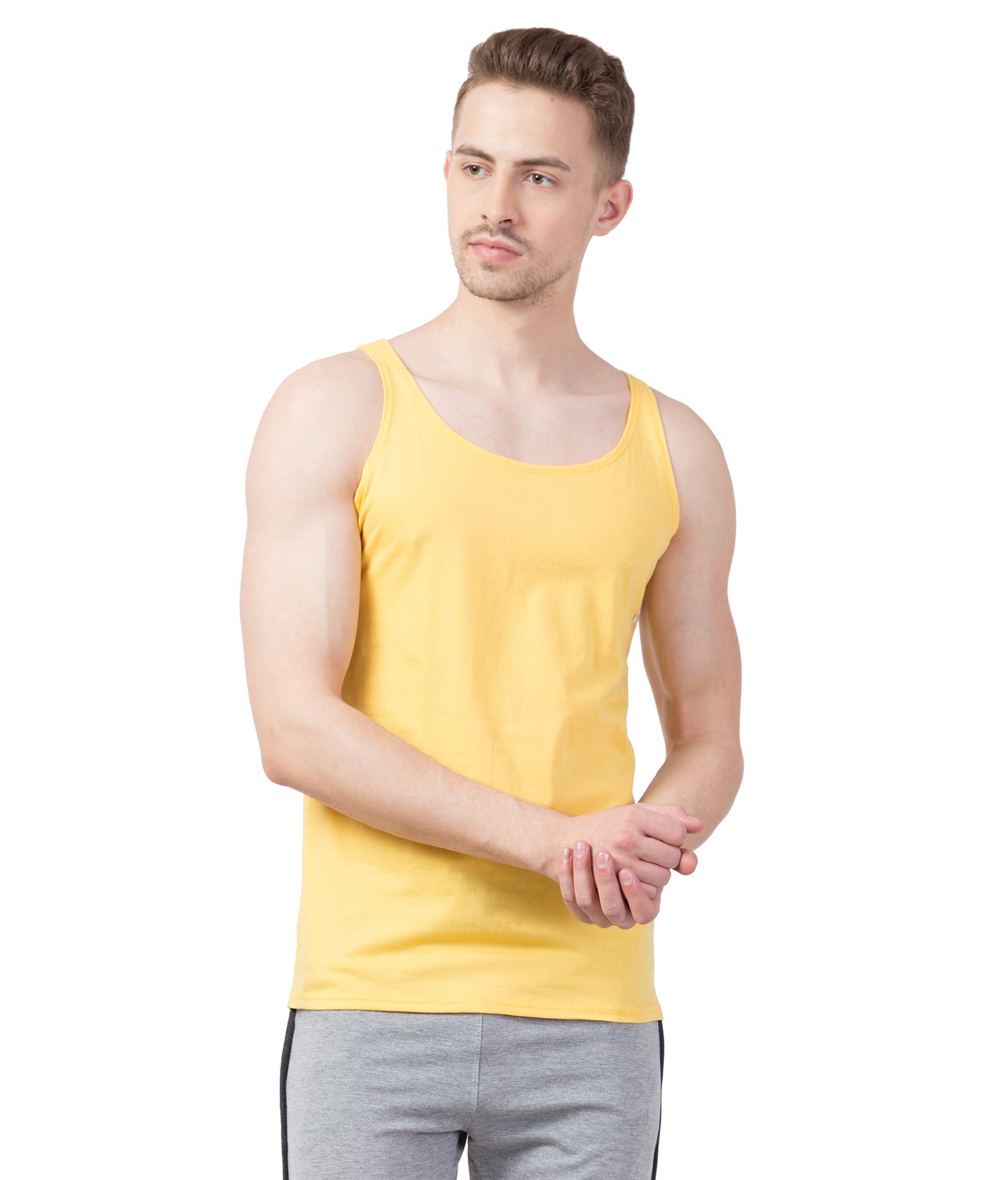 Haoser Solid Cotton Yellow Gym Vest for Men (CR-Vest-J-YLW_Yellow_M)
