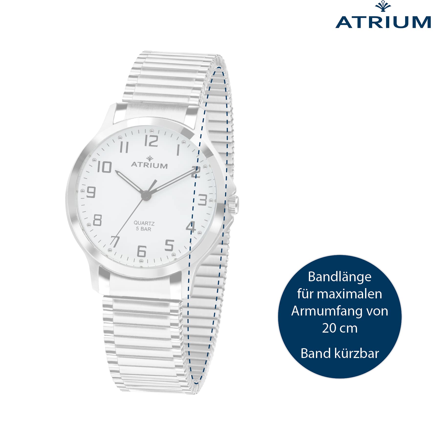 Atrium Damen-Armbanduhr Analog Quarz Edelstahl 5 bar Leuchtzeiger Flexband Silber A13-50