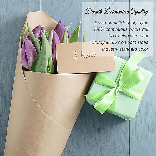 Miniatura 4 de Cinta de satén verde menta, 38 pulgadas, 25 yardas, cinta de tela, perfecta para envolver regalos, invitaciones, globos florales para el cabello,