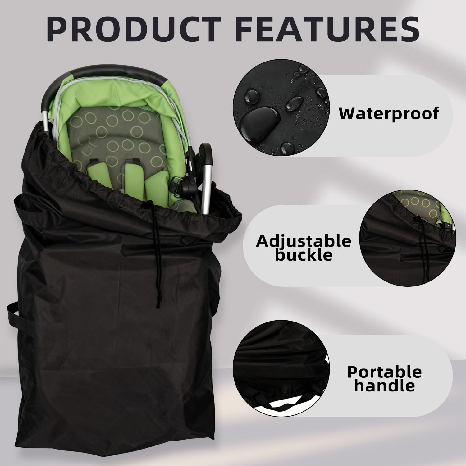 Borsa da Viaggio per Passeggino,Borsa Trasporto Passeggino Impermeabile con Tracolla, Custodia Universale per Carrozzina da Viaggio, Protezione per Aereo e Outdoor - Dimensioni: 114 x 39 x 30 cm.