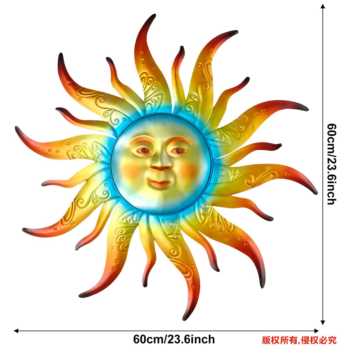 Decorazione Da Parete In Metallo A Forma Di Sole - 33 Cm, Fiore Di Girasole, Colori Caldi, Per Esterno E Interno