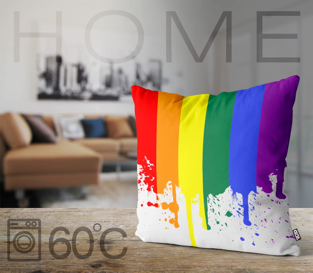 VOID Flaga tęczy poszewka na poduszkę do użytku na zewnątrz wewnątrz Rainbow, rozmiar poduszki: 60 x 60 cm