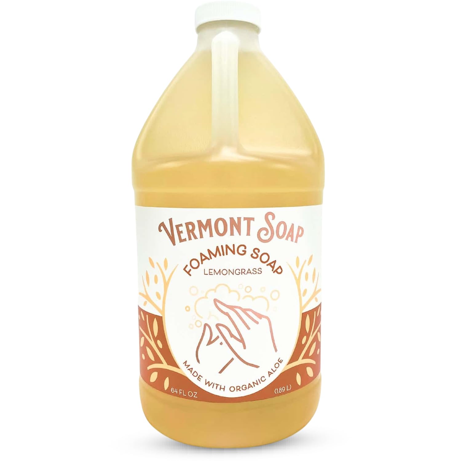 VERMONT SOAP Organic Lemongrass Zen Foaming Hand Soap - Natural Moisturizing Soap for Dry Skin - Fragrance Free Liquid Bathroom Hand Soap - Lemongrass Zen - 64 ozUSDA Organic