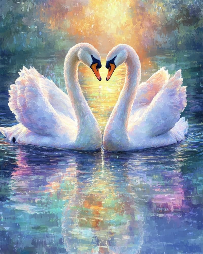 Henypt Stamped Cross Stitch Kits,Two White Swans Cross Stitch Ornament Kits for Adults Beginners, Counted Embroidery Needlepoint Kits Home Decor Adult Craft Kits
