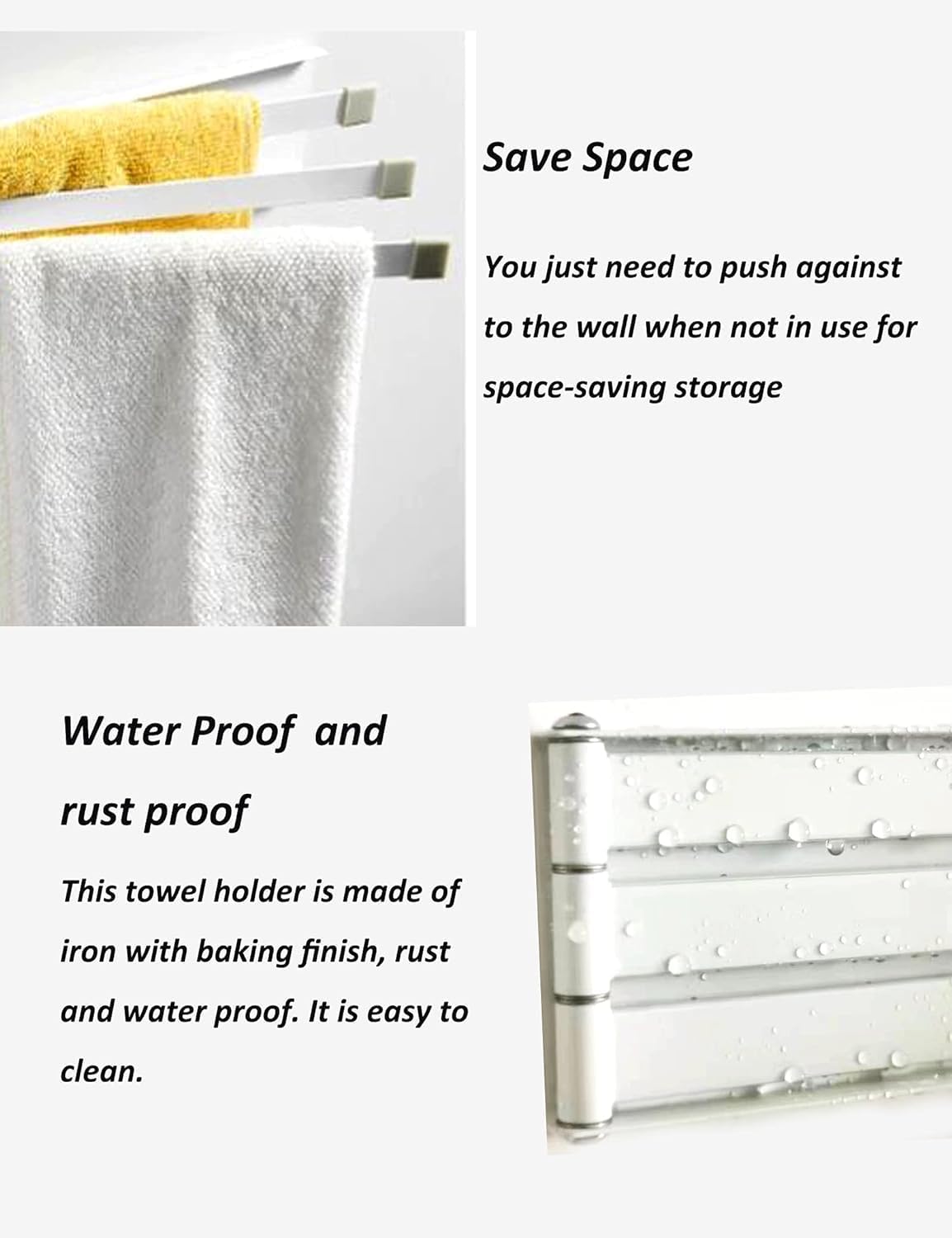 3 Swing Arms Towel Holder Rack Wall Mounted Swivel Towel Bar Dish Rag Dishcloths Washcloth Organizer Hanger for Sink Door Cabinet in Kitchen Bathroom (White)