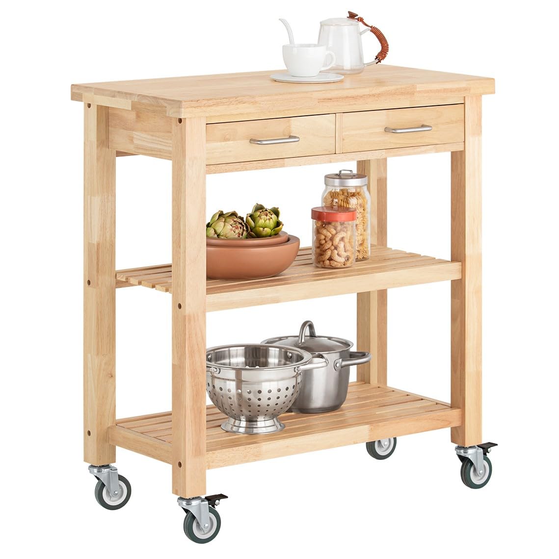 sobuy desserte cuisine bois hévéa