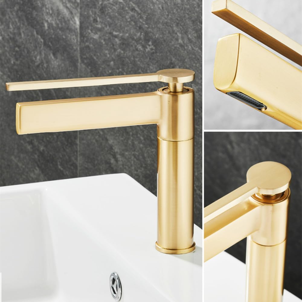 Waschtischarmaturen, Deckmontage, Badezimmer-Wasserhahn, Messingmischer, Einhand-Warm- und Kaltwasserhahn, Waschbeckenmischer, Waschbecken-Wasserhahn, Toilette, gebürstetes Gold, CHINA