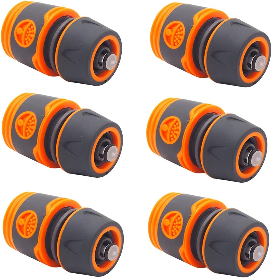 6 Piezas Conector de Manguera 1/2 Pulgada, Conector Rápido con Parada Agua, Plastico Conector de Manguera Rápido con Función de Parada de Agua para Uso con Manguera Jardín, Pistola Pulverización