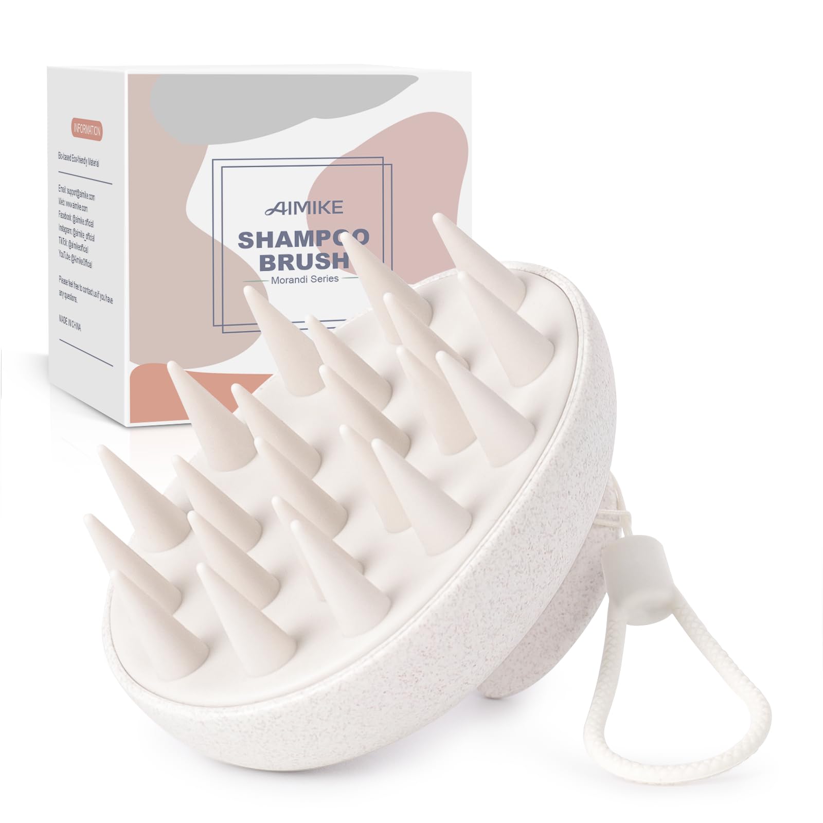 AIMIKE Scalp Massager Shampoo Brush, Scalp Scrubber w/Soft Silicone Bristles, Scalp Brush/Exfoliator for Washing Hair, Dandruff Removal & Hair Growth Stimulator, Hair Scrubber on Wet Dry Hair - Beige