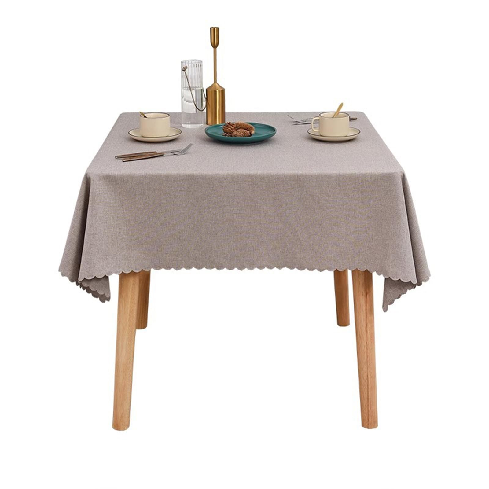 Tischdecke 140 x 200 cm Khaki Leinen Baumwolle Tischtuch Abwaschbar wasserdichte Tafeldecken für Küche Speisetisch Dekoration